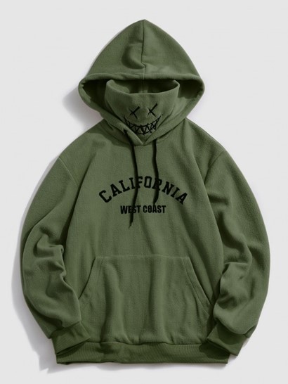 Letter Vintage Graphic Embroidered Fleece Mask Hoodie With Thermal Fleece Lined Jogger Pants Set - Image 2