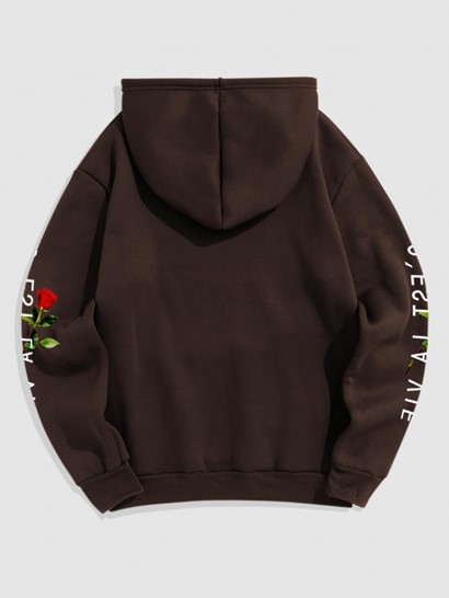 Vintage C'EST LA VIE Rose Flower Sculpture Graphic Fleece Thermal Lined Pullover Hoodie - Image 2