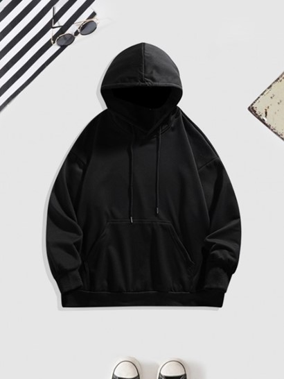 Unisex Solid Color Pocket Bracelet Sleeves Basic Hoodie - Image 2