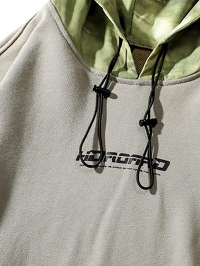 Letter Print Contrast Panel Drop Shoulder Hoodie - Image 3