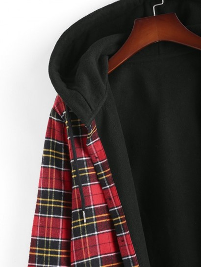 Fuzzy Flannel Plaid Fleece Lined Hooded Shirt Jacket - Image 3