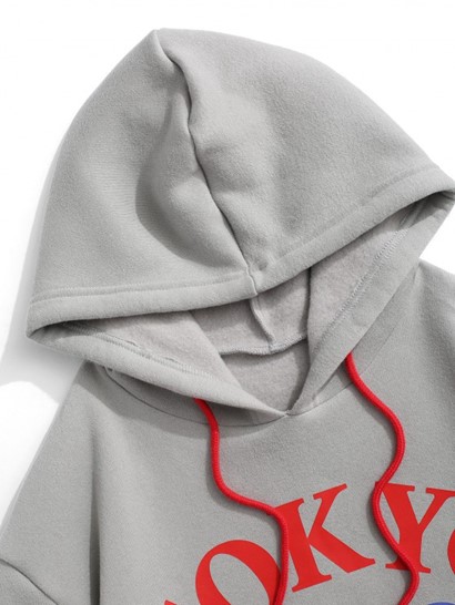 Fleece-lined Tokyo Tennis Rackets Letter Print Graphic Hoodie - Image 3