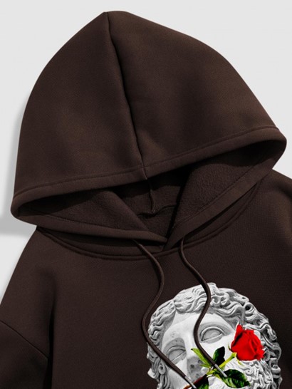 Vintage C'EST LA VIE Rose Flower Sculpture Graphic Fleece Thermal Lined Pullover Hoodie - Image 3