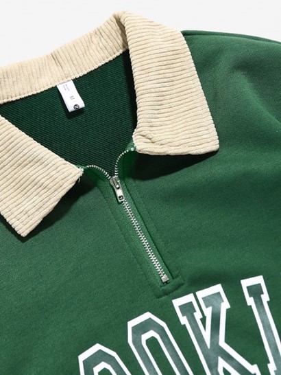 BROOKLYN NEW YORK Half Zip Corduroy Sweatshirt - Image 3