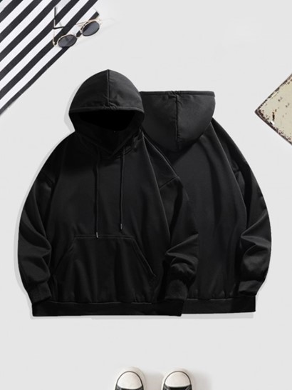 Unisex Solid Color Pocket Bracelet Sleeves Basic Hoodie - Image 3