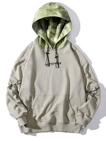 Letter Print Contrast Panel Drop Shoulder Hoodie - Image 4