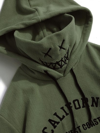 Letter Vintage Graphic Embroidered Fleece Mask Hoodie With Thermal Fleece Lined Jogger Pants Set - Image 4